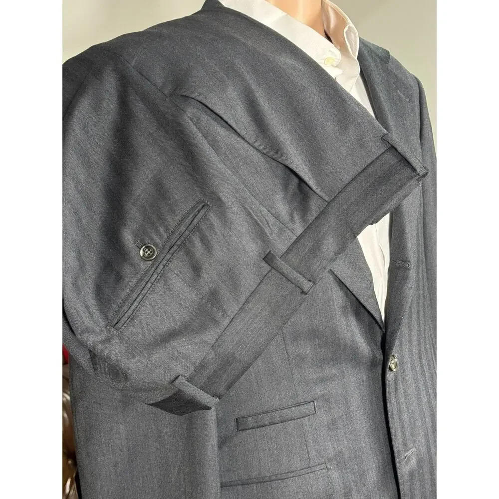 Brunello Cucinelli Charcoal Gray Herringbone 2 piece Suit 50EU 40R 34x28